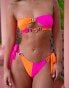 Moda Minx X Amber Jepson colour block tie side bikini bottom in pink and orange