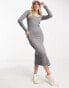 Фото #2 товара Stradivarius square neck ribbed midi dress in charcoal