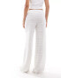 ASOS DESIGN crochet look wide leg trousers with wooden button detail in ecru