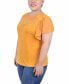 Plus Size Studded Short Flutter Sleeve Top with Mesh Details