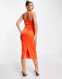 Parisian satin cami strap midi dress with cowl neck in orange