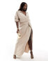 ASOS DESIGN Curve washed collar twist waist maxi dress in taupe