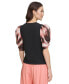 Фото #2 товара Women's Printed-Chiffon-Sleeve Crewneck Knit Top