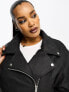 ASOS DESIGN Curve washed faux leather longline biker jacket in black