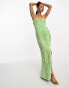 ASOS DESIGN pearl embellished sweetheart neck crochet maxi dress with split in bright green Зеленый, 44 - фото #4