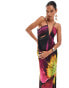 Фото #3 товара ASOS DESIGN printed satin maxi dress with keyhole detail in abstract floral