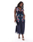 Hope & Ivy Plus tie shoulder embroidered midi dress in navy