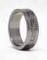 ASOS DESIGN band ring with engraved greek wave detail in gunmetal