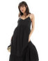 Pieces frill bottom maxi dress in black