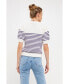 Фото #3 товара Women's Stripe Short Puff Sleeve Sweater