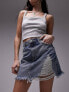 Topshop extreme rip high waist denim skirt in mid blue