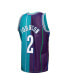 Фото #3 товара Men's Larry Johnson Teal, Purple Charlotte Hornets Hardwood Classics 1992-93 Split Swingman Jersey