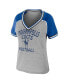ფოტო #2 პროდუქტის Women's Heather Gray Distressed Indianapolis Colts Throwback Raglan V-Neck T-shirt
