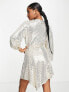 Forever New Petite knot front embellished mini dress in champagne silver