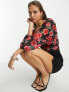 In The Style sweetheart neckline volume sleeve body in black floral