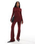 Фото #4 товара ONLY Tall side split textured top co-ord in dark red