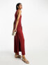 Фото #2 товара ASOS DESIGN crew neck sleeveless midi dress with sarong tie skirt in terracotta