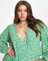 Mango curve v neck blouse in green print