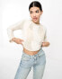 ASOS DESIGN neat fit jumper in wavy sheer and fluffy stitch in cream