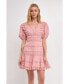 Фото #2 товара Women's Plunging Lace Trim Dress with Puff Sleeve