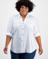 Фото #7 товара Plus Size Collared Button Front Top, Created for Macy's