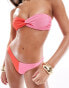 & Other Stories crinkle twist knot bikini top in colour block pink and red