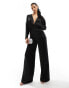 Фото #8 товара True Violet satin plunge jumpsuit in black