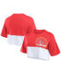 Фото #1 товара Women's Red, White Kansas City Chiefs Boxy Color Split Cropped T-shirt