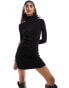 Фото #2 товара Bershka roll neck knitted mini dress in black