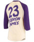 Фото #4 товара Women's LeBron James Cream Los Angeles Lakers Raglan 3/4-Sleeve T-shirt