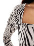 River Island long sleeve square neck body in black and white zebra print