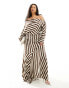 ASOS EDITION Curve fallen shoulder midi dress in chocolate stripe