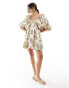 ASOS DESIGN ultimate puffed sleeve v-neck mini smock dress in shell print