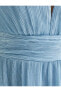 Фото #4 товара Fırfırlı Tül Elbise Parıltılı Mini Boy Uzun Kollu 4sak80077fk Mavi