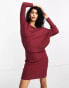 Фото #3 товара ASOS DESIGN supersoft rib fallen shoulder blouson mini dress in burgundy