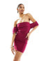 Фото #1 товара Vesper bardot oversized sleeve bodycon mini dress in raspberry