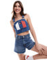 Tommy Jeans vintage dungaree top in mid wash denim Mittelblauer Denim, XS - EU 34 - фото #1