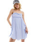 COLLUSION spaghetti strap volume mini sun dress in blue stripe