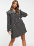 JDY smock mini dress with frill detail in black grid check