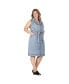 ფოტო #2 პროდუქტის Women's Plus Size Belted Denim Pocket Midi Dress