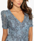 ფოტო #5 პროდუქტის Women's Floral Soutache Sequin Puff-Sleeve Lace Gown