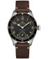 ფოტო #1 პროდუქტის Men's Khaki Aviation Pioneer Brown Leather Strap Watch 43mm