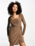 Фото #1 товара ASOS DESIGN square neck wrapped ballet skirt mini dress in taupe