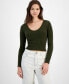 Фото #1 товара Juniors' Cropped V-Neck Cable-Knit Sweater