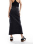 Object buttondown denim maxi skirt in black