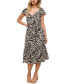 Фото #1 товара Women's Petite Printed Flutter-Sleeve V-Neck Dress