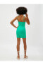 Düz Yaka Düz Yeşil Kısa Kadın Elbise 3sal80009ıw