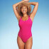 Фото #2 товара Women's Square Neck Pucker High Leg One Piece Swimsuit - Shade & Shore Hot Pink
