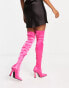 ASOS DESIGN – Krista – Eng anliegende Satin-Stiefel in Rosa mit Absatz