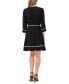 Women's Contrast Trim Bow Neck A-Line Dress